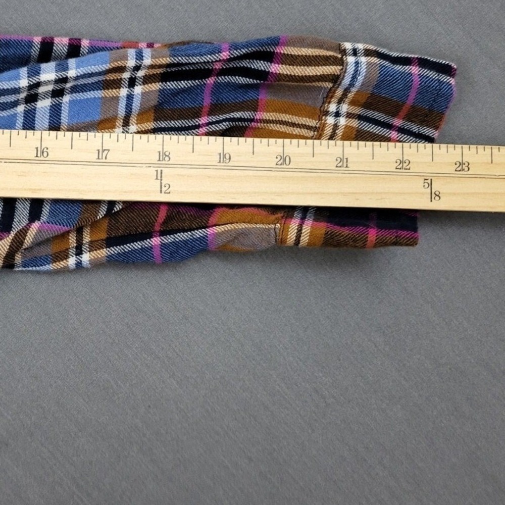 Lucky Brand Plaid Flannel Button Up Shirt Women M Medium Long Sleeve Blue Pink - Picture 5 of 14